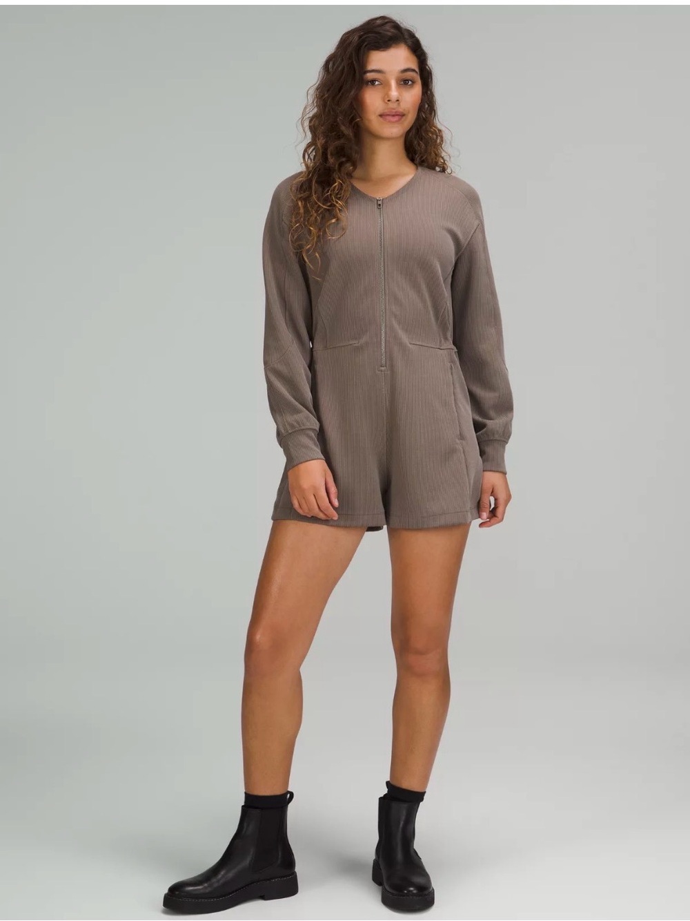 Lululemon Ribbed Romper stretchy Softstreme Longsleeve Jumpsuit Size 12 Large